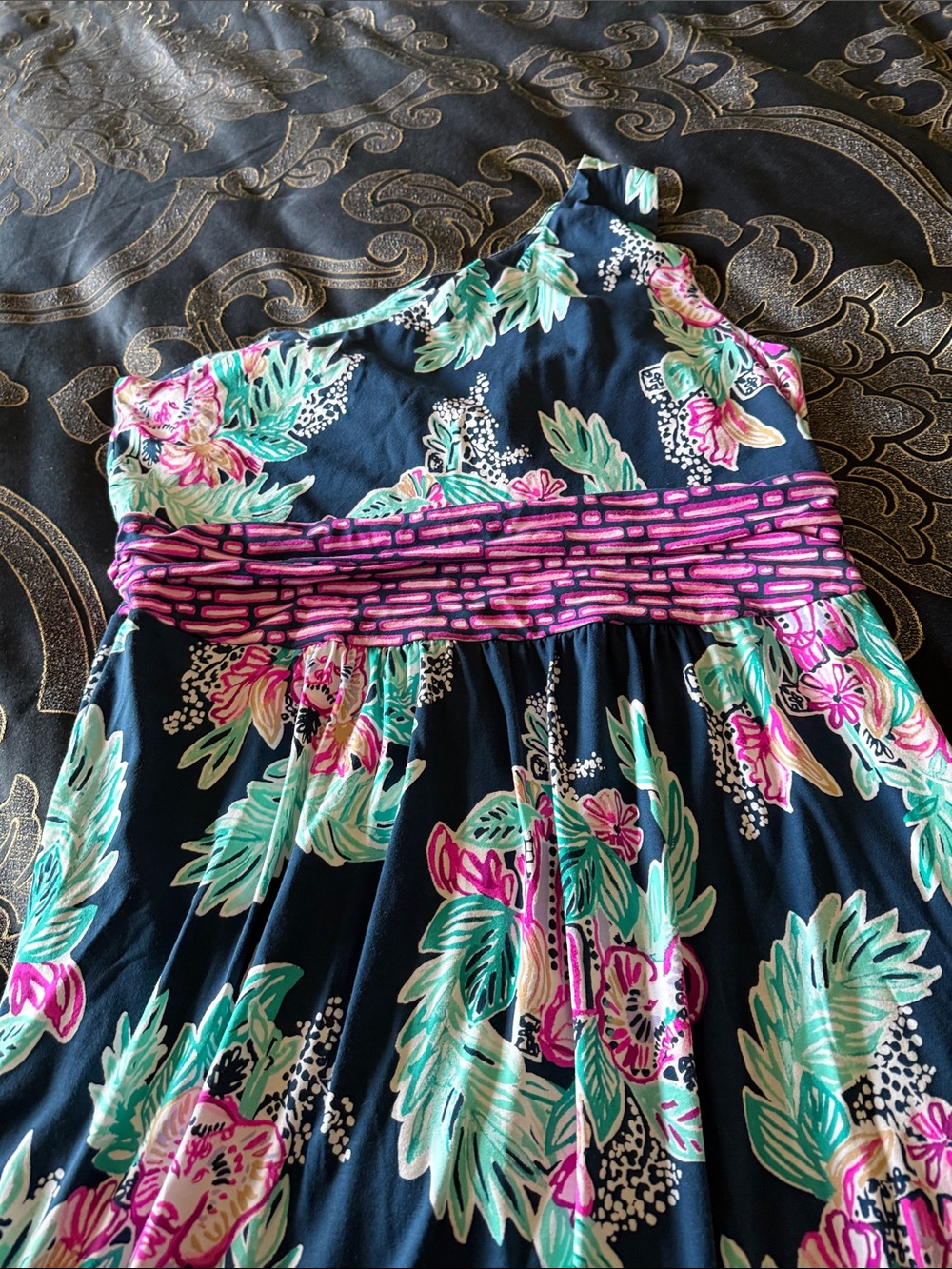 Lilly Pulitzer One-Shoulder Floral Dress in Navy, Pink & Teal - Picture 3 of 3